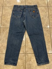 Men's 38X32 CARHARTT B17 DST Relaxed Fit Denim Distressed Work Jeans Pants