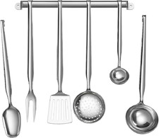 Set Mestoli Cucina Acciaio Inox 6 Pezzi con Barra da Parete – Utensili Made in I