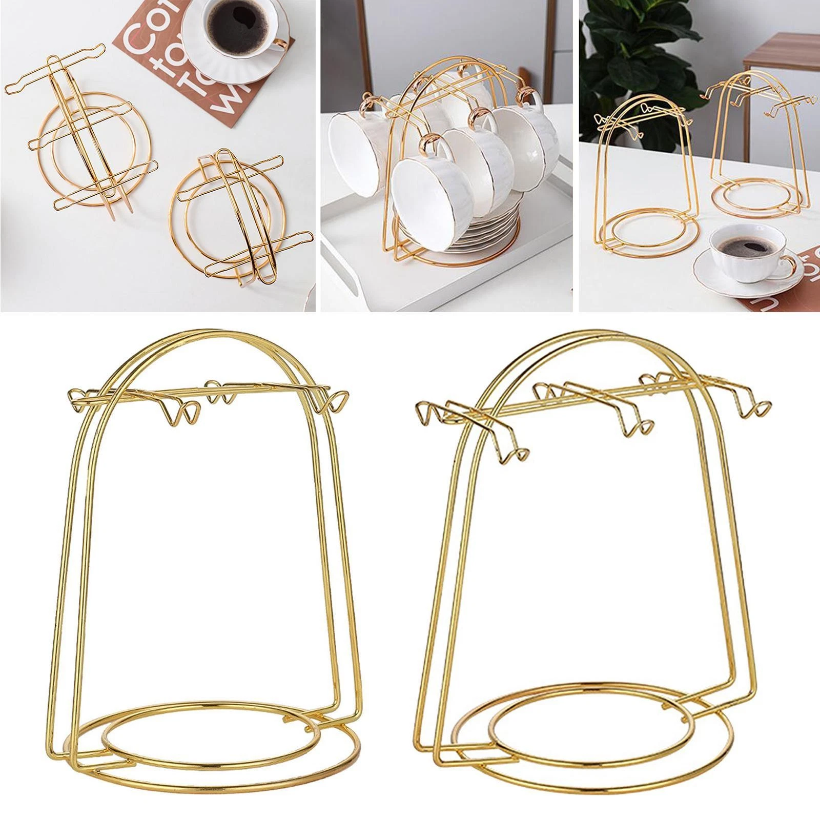 Metal Tea Cup and Saucer Display Rack Durable Cup Holder for Dishes Kitchen