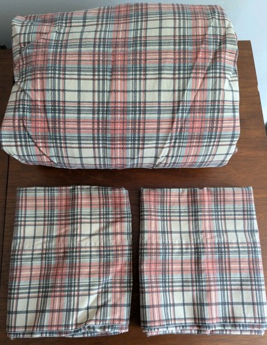 Vintage Ralph Lauren JACK PLAID King Fitted Sheet + Pair Standard Pillowcase USA
