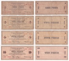 1942 US Philippines 1, 2, 5 & 10 Pesos NEGROS OCCIDENTAL WW2 Emergency Notes