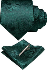 Floral Necktie and Pocket Square Tie Clip Sets for Men