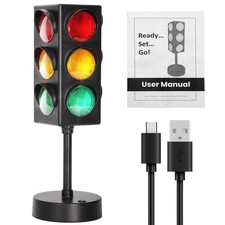 11 Inch Traffic Light Lamp with Base for Room Decoration, Stop Light Lamp wit...