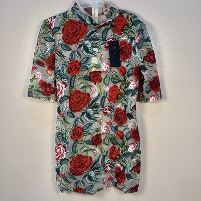 NWTs NOVA Luxe Renee Embroidered Mini Dress Mesh Semi Sheer Roses Holidays XL