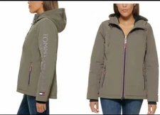 Tommy Hilfiger Ladies' Lined Jacket Grey Size XL Logo Hooded Winter Coat