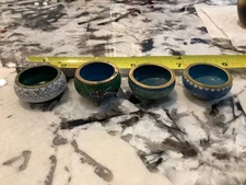 lot of 4 Vintage brass CLOISONNE Miniature Bowl Open Salt Cellar FLORAL COLORFUl