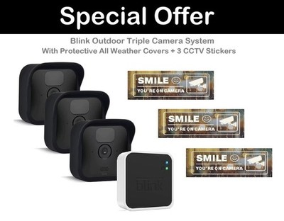 Blink Outdoor Triple Kamera System: Sync Modul + Abdeckungen + 3 klare CCTV-Aufkleber