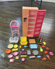 Vintage 1986 Barbie Refrigerator Kitchen Playset Lot Food Dishes Mattel Arco