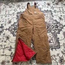 Vintage deadstock Carhartt Red Insulated Overall Bibs double knee 48x30 6FBQZ