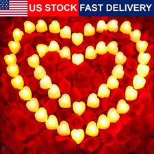 Artificial Rose Petals 4000 Pieces Heart LED Tealight Candles 48 Pack Warm White