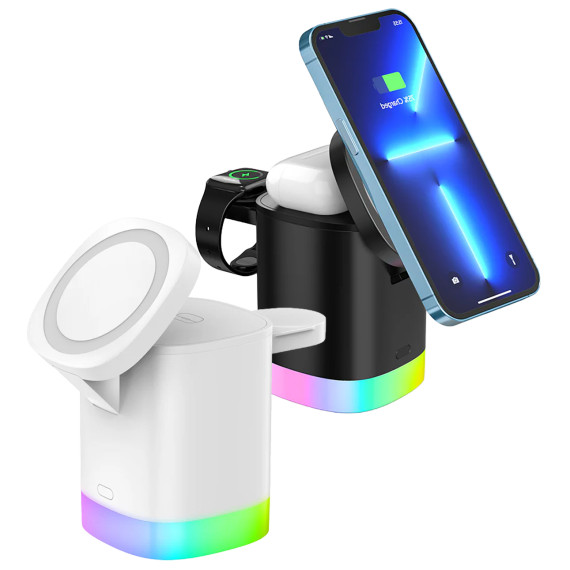 Lax Gadgets 3-In-1 Magsafe Compatible Compact Wireless Charging Station W/ Le...