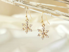 Round Cut Lab Created Diamond Snowflake Dangle Earring 14K Yellow Gold Plated