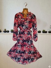 Roman Pink & Navy Floral Ruffle Wrap Midi Dress Size 10