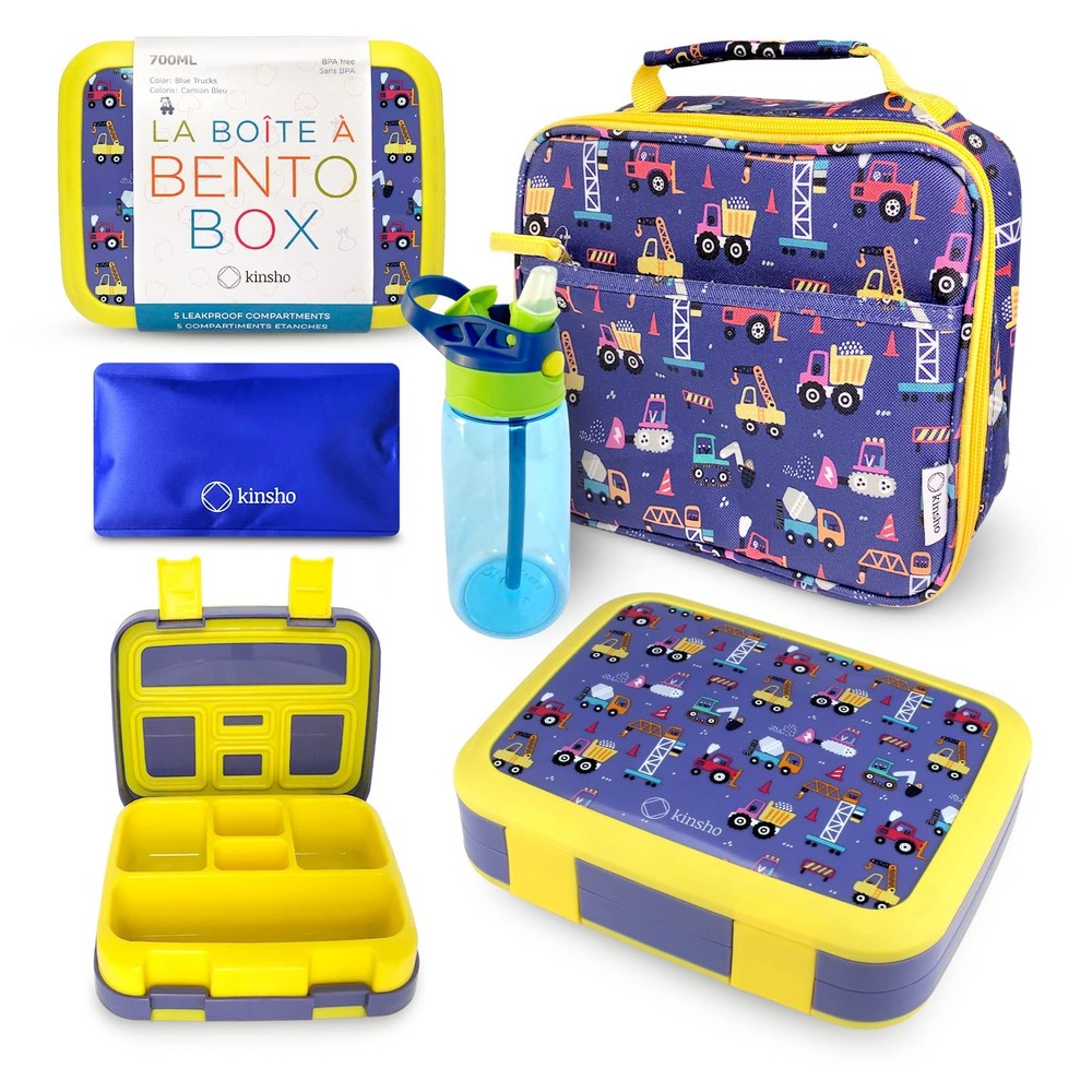 Insulated Kids Bento Lunch Box Set with Ice Pack and Water Bottle