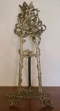 Vtg Art Nouveau Style Cast Metal Picture Stand Gold Tone Cherub Fairy Large 60cm
