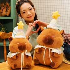 16 Inches Capybara Plush Pillow with Birthday Hat Soft Stuffed Animal Toys Gifts