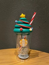 New Starbucks China Goblet Cup Christmas Tree Ice Cream Glass Straw Cup Tumbler~