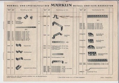 MÄRKLIN Metallbaukasten - Liste der Normal- und Spezialteile ONN 05 59 bu (A)