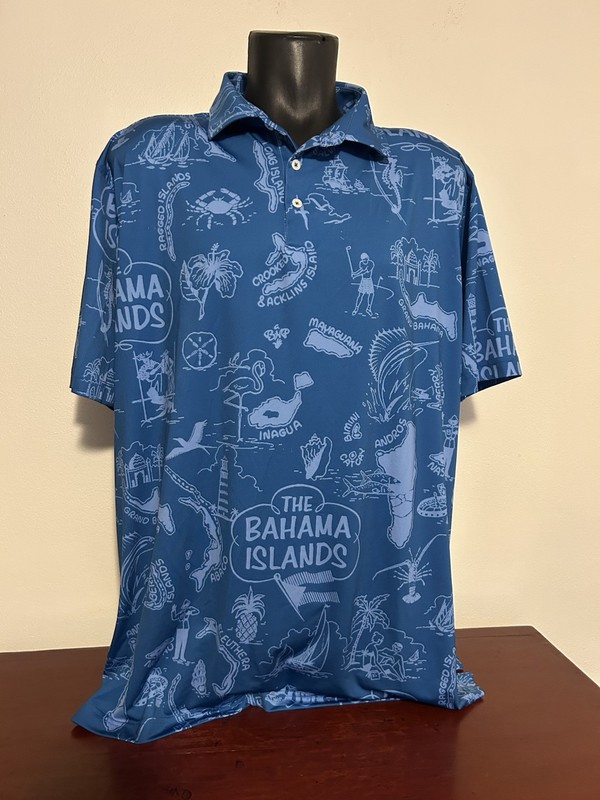 Bahama Hand Prints XXL Mens Blue Polo Shirt Grand Cayman Islands