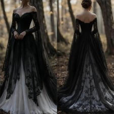 Medieval Renaissance Period Wedding Dress Black and Ivory A-Line Fantasy