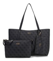 Guess Brenton Top Zip Tote Shopper Tasche Coal Logo Dunkelgrau Schwarz Neu