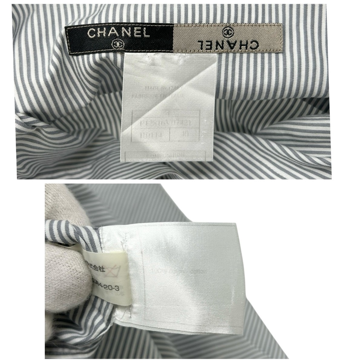 CHANEL Vintage 99P CC Logo Short Sleeve Shirt #40 Stripe Blouse