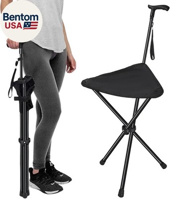 Cane with Seat Folding Lightweight, Adjustable Height 34.2''-39.7'' Walking Stick