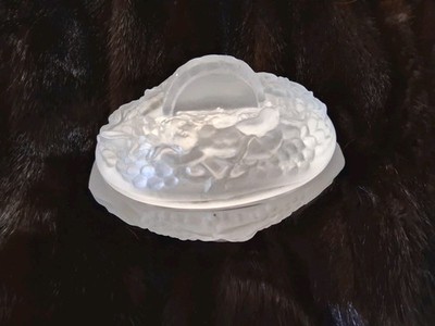 Vintage Lalique France Crystal Cherub Birds Dresser Jar Box Lid  R. LALIQUE RARE