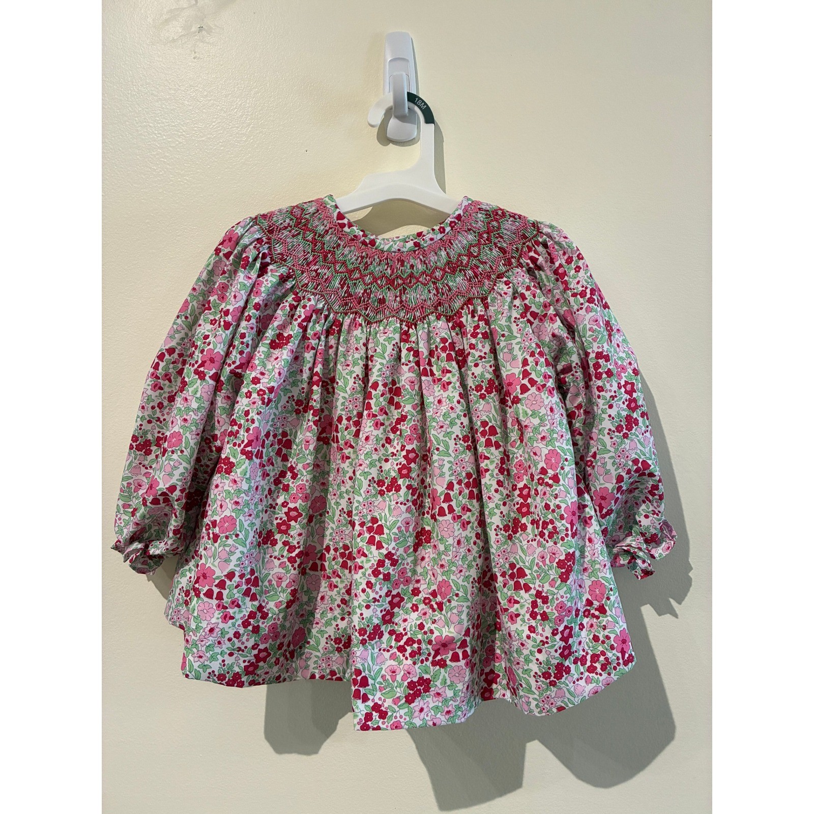 Cecil and Lou Girls 2T Pink Floral Smocked Blouse Long Sleeve Button Back Top