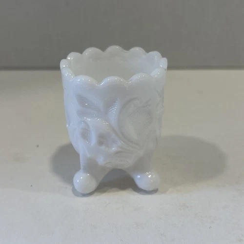 Vintage Kanawha Strawberry Pattern Milk Glass 4 Footed Toothpick Holder