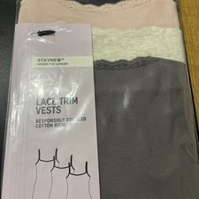 EX M & S Women's Staynew 3 Pack Lace Trim Vests Size 16