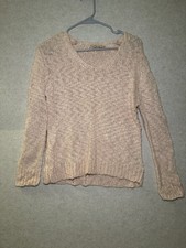 Philosophy Light Pink Knit V Neck Pullover Sweater, Winter Cozy Women Size S