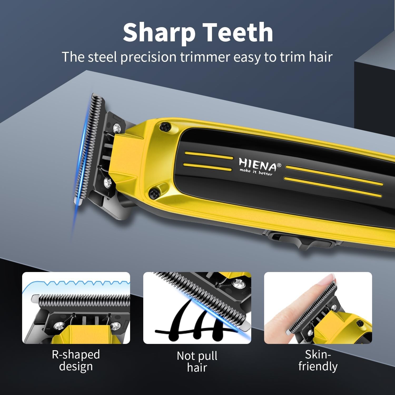 HIENA PRO Professional Electric Hair Trimmer for Men, Cordless Clipper Gold 