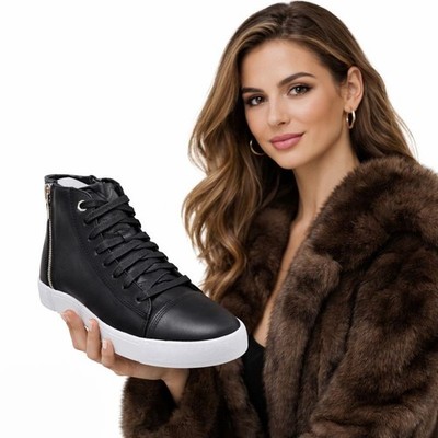 DIESEL Womens Trainers S-Nentish Leather Black EU 38 ZIP High Top Designer