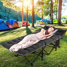 Adult Adjustable 4Position Cot Folding Camping Heavy Duty Bed Removable Mattress