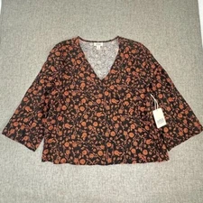 NEW! a.n.a  New Approach Floral Top V-Neck Wide Sleeves Relaxed Fit Cotton S44