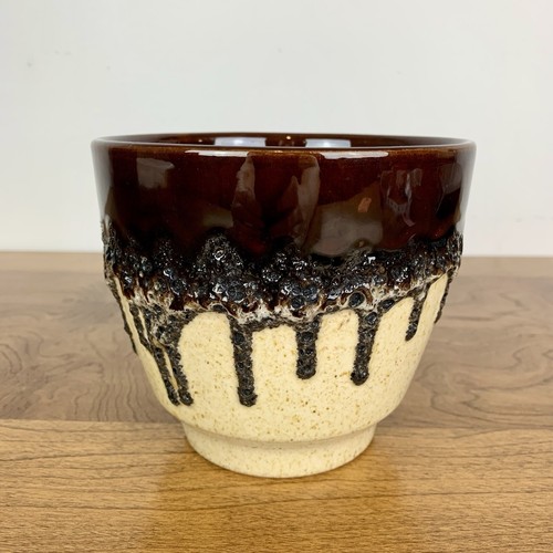 Bay Keramik Fat Lava Planter West Germany Beige Brown Black Vtg MCM Pottery