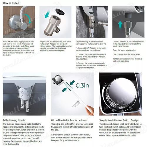 Hygiene Toilet Bidet Water Wash Clean Unisex Seat Attachment Sprayer Dual Nozzle - Picture 3 of 12