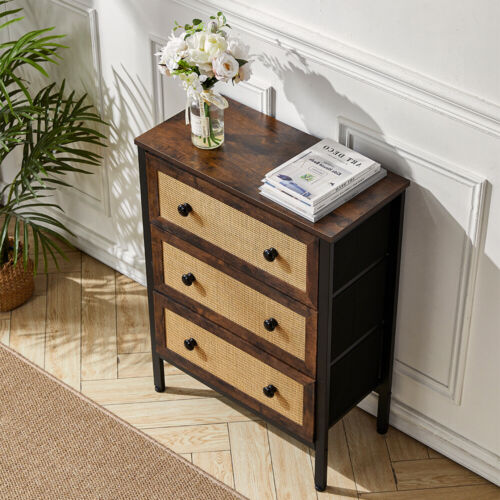 3/4/5 Drawers Storage Cabinet Rattan Chest Of Drawer Bedroom Dresser Metal Frame - Picture 3 of 15
