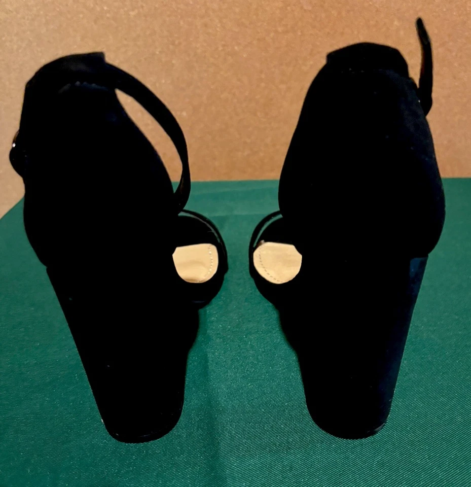 Sexy Zapatos Para Mujer Negros 4" Bloque Tacón Alto Punta Abierta Correa para el Tobillo Talla 6.5 Foto 4 de 4