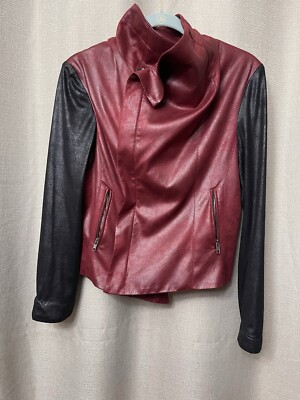 SW3 Bespoke Red Black Moto Jacket Womens Holiday Sz M Double Zip USA Made