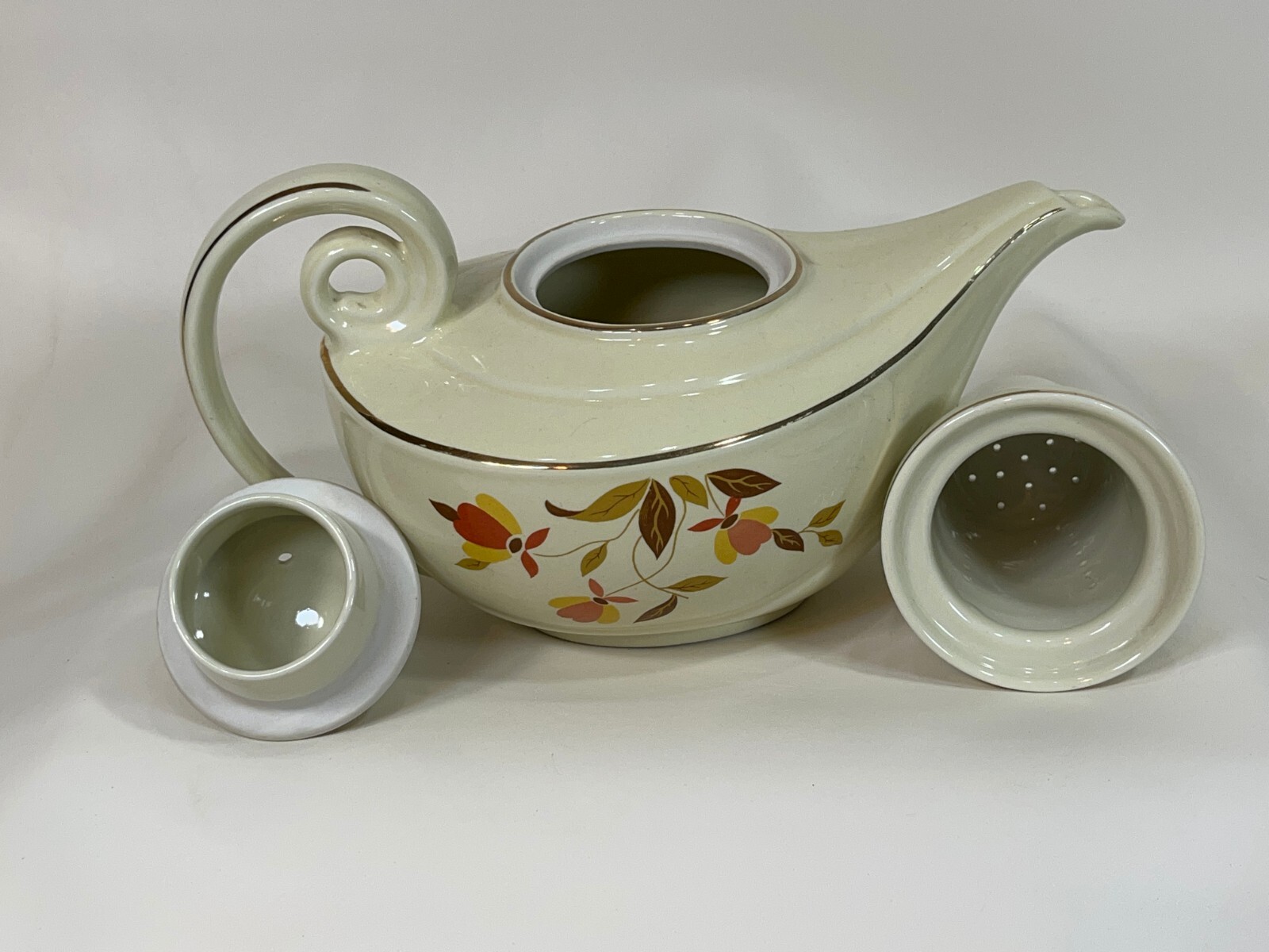 Mid-Century HALL'S Superior Autumn Leaf Aladdin Tea Pot w/Lid & Infuser Vintage.