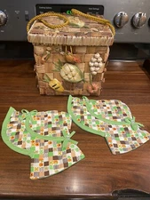 Vintage Sewing Basket And Bonnet Shaped Handmade Pot Holders