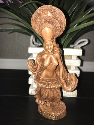 COCO JOE'S MADE IN HAWAII HAPA WOOD SOUVENIR HULA  GIRL SCULPTURE FIGURINE, 1990