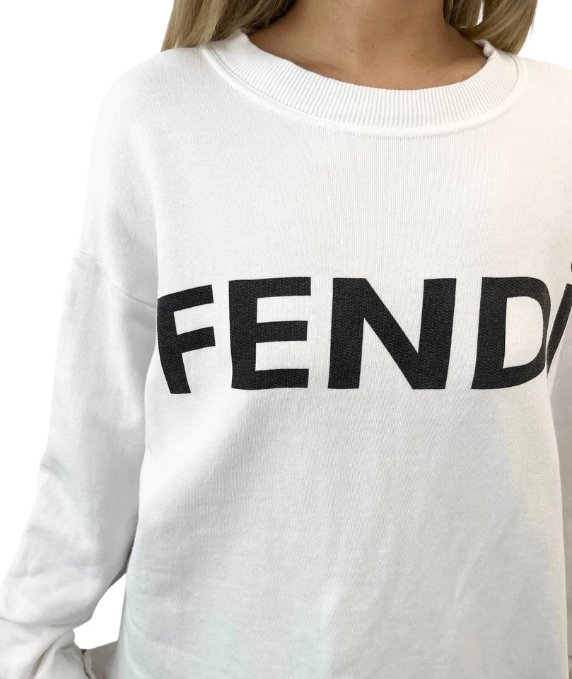 FENDI Vintage Big Logo Sweatshirt Top #40 White Cotton Pullover Long Sleeve - Image 3 of 4