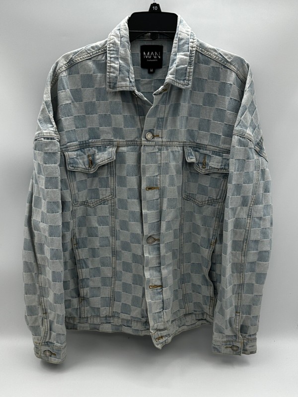 Boohoo Man Shirt/Jacket Medium Grey checkered Long Sleeve Button Up Heavy materl