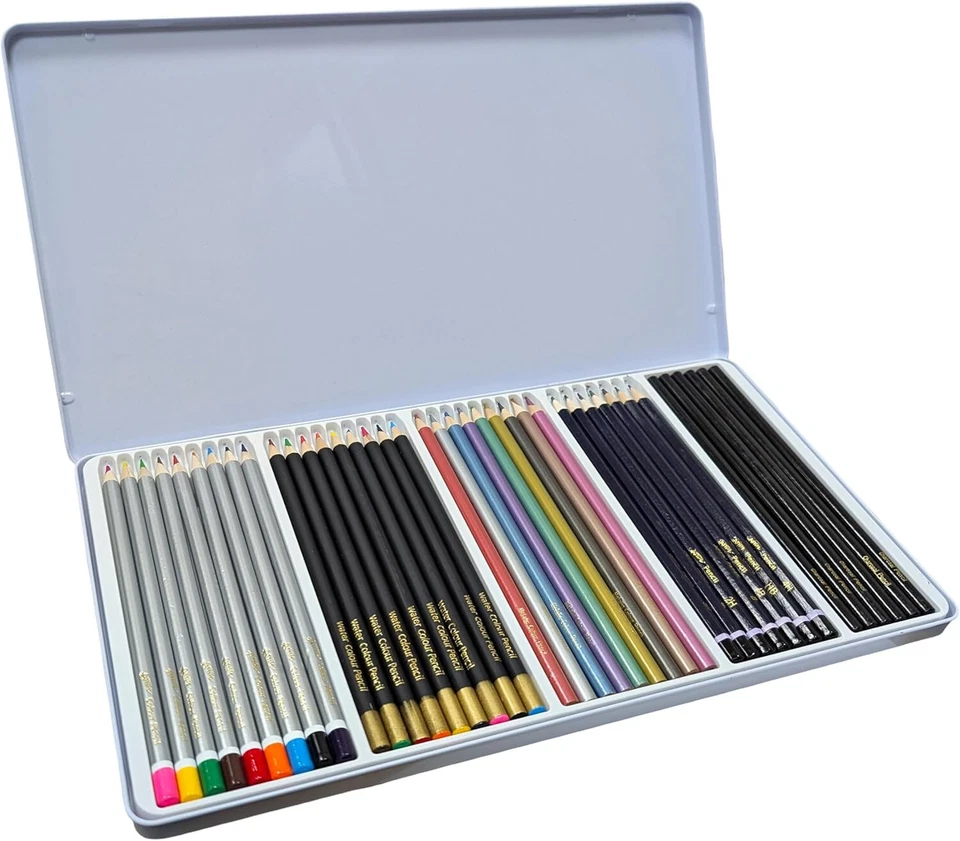 40 Künstler Buntstifte Set & Aufbewahrung Dose Aquarell Metallisch Dunkelgrau - Bild 3 von 4