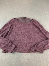 Shein Cropped Henley Long Sleeve Womens Large Purple Soft Stretch Warm Fuzzy EUC