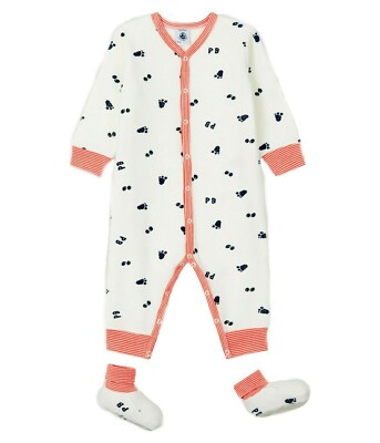 Petit Bateau Frottee Anzug mit Schühchen allover Footprint Größen 3-24 Monate