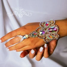Dance hand bracelet, ballroom dance cuff, belly dance bracelet, rhinestone cuff